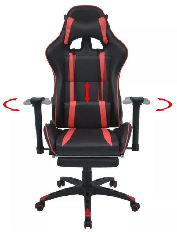 Chaise de bureau avec accoudoirs et repose pieds similicuir rouge et noir Fergia 2 - Photo n°2
