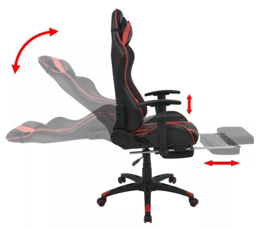 Chaise de bureau avec accoudoirs et repose pieds similicuir rouge et noir Fergia 2 - Photo n°3