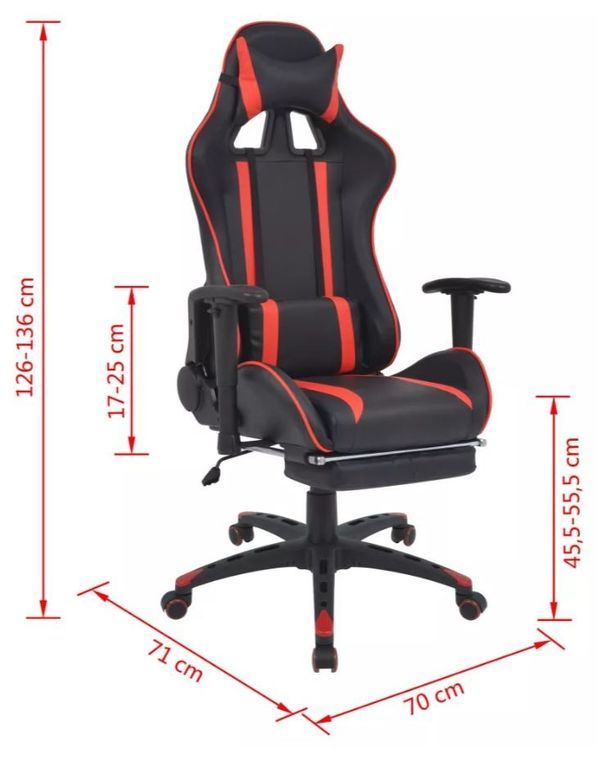 Chaise de bureau avec accoudoirs et repose pieds similicuir rouge et noir Fergia 2 - Photo n°7