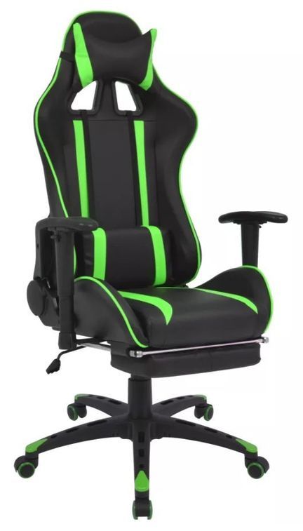 Chaise de bureau avec accoudoirs et repose pieds similicuir vert et noir Fergia 2 - Photo n°1