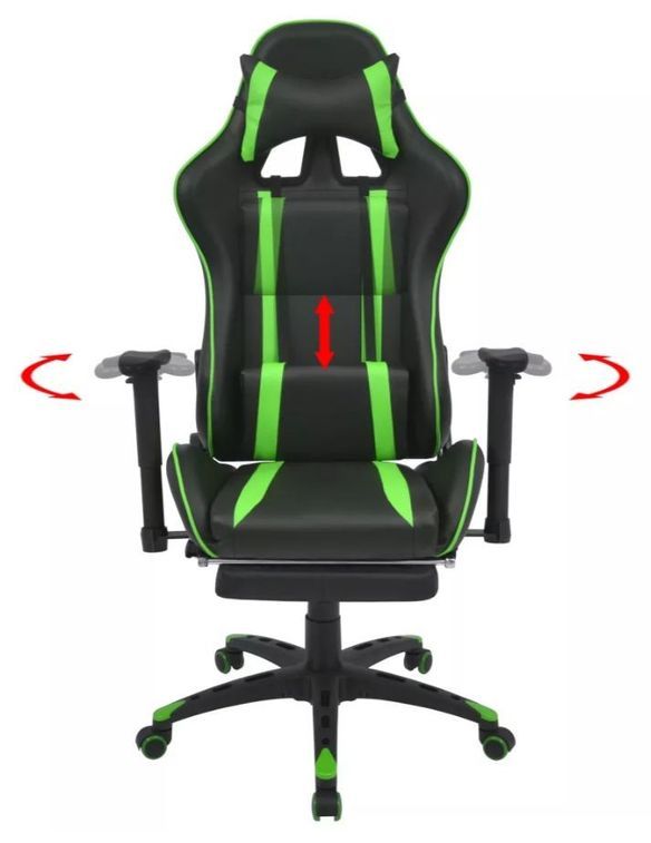 Chaise de bureau avec accoudoirs et repose pieds similicuir vert et noir Fergia 2 - Photo n°2