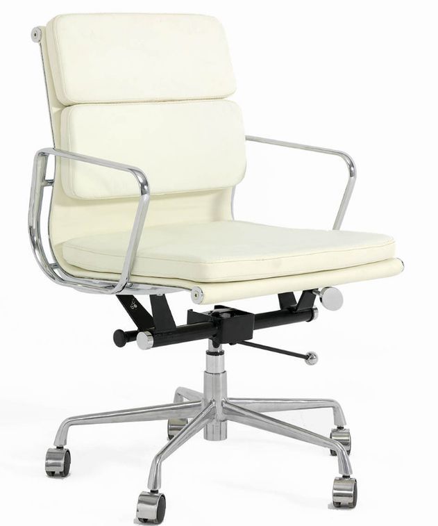Chaise de bureau avec accoudoirs réglable cuir blanc et métal chromé Karina - Photo n°1