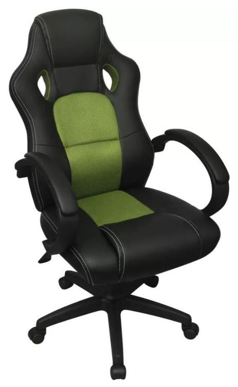 Chaise de bureau avec accoudoirs similicuir tissu maillé noir et vert Fergia - Photo n°1