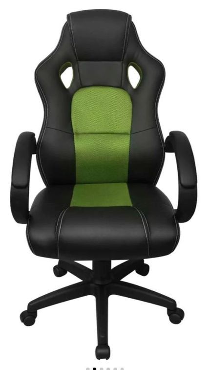 Chaise de bureau avec accoudoirs similicuir tissu maillé noir et vert Fergia - Photo n°2