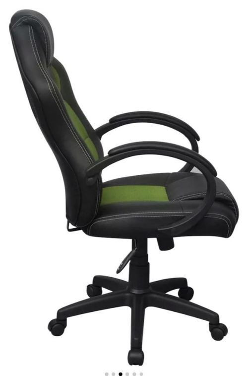 Chaise de bureau avec accoudoirs similicuir tissu maillé noir et vert Fergia - Photo n°3