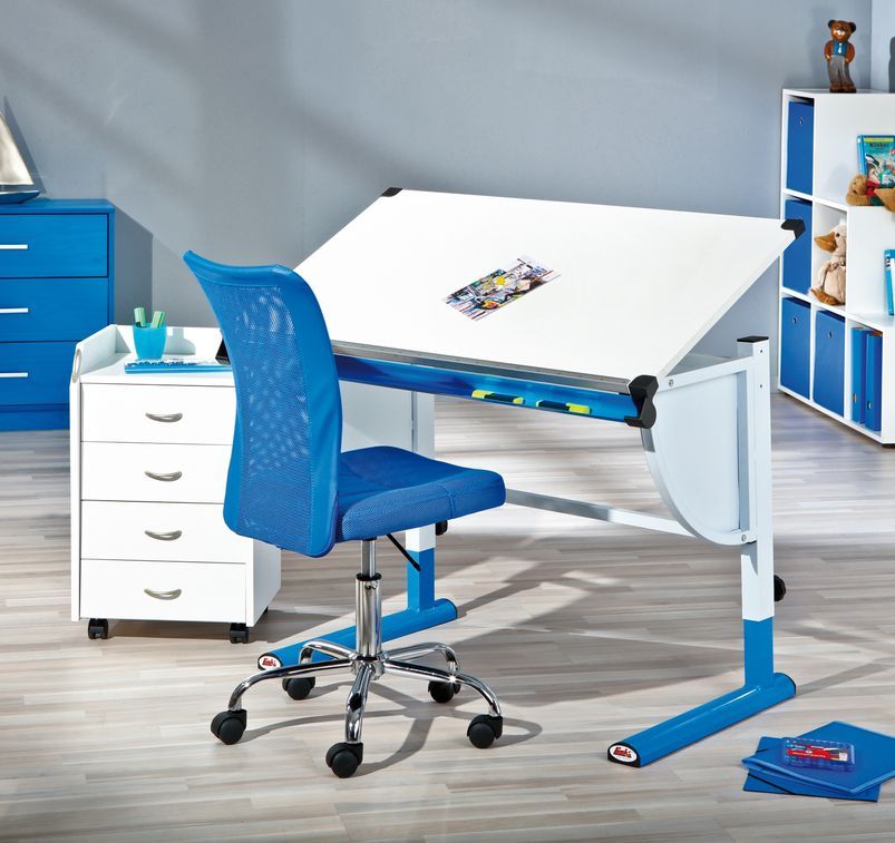 Chaise de bureau bleu et pieds métal chromé Kelly - Photo n°5