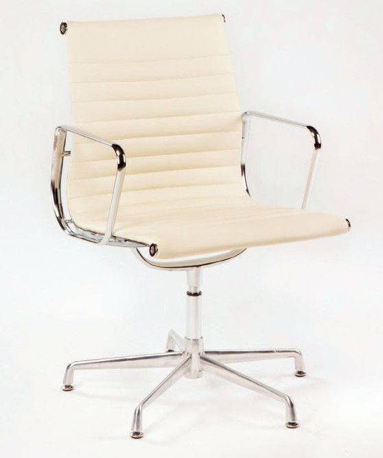 Chaise de bureau cuir blanc et pieds métal chromé Italo - Photo n°1