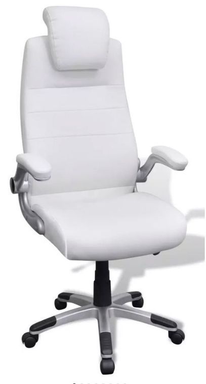 Chaise de bureau pivotante avec accoudoirs similicuir blanc Mikane - Photo n°1