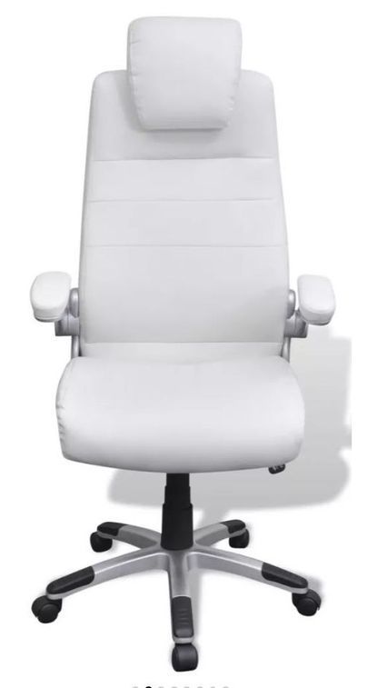 Chaise de bureau pivotante avec accoudoirs similicuir blanc Mikane - Photo n°2