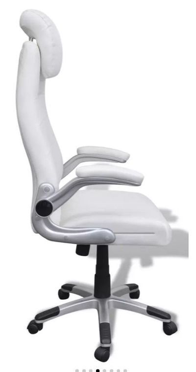 Chaise de bureau pivotante avec accoudoirs similicuir blanc Mikane - Photo n°4