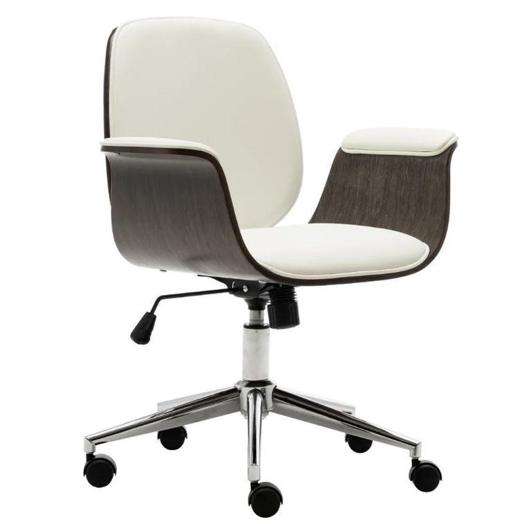 Chaise de bureau simili cuir blanc et bois courbé gris Cine - Photo n°1