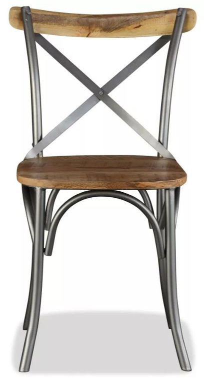 Chaise de cuisine bois vintage massif clair et métal gris Tiphen - Lot de 2 - Photo n°2