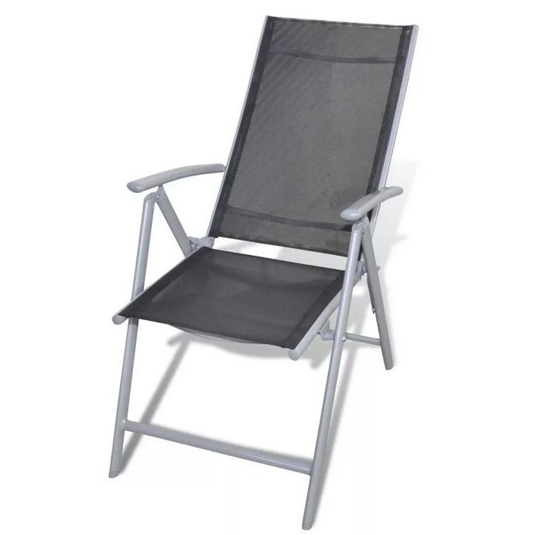 Chaise de jardin pliante tissu noir et métal Verca - Lot de 4 - Photo n°1
