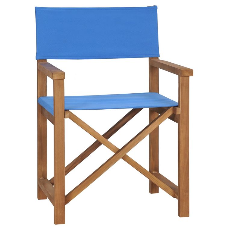 Chaise de metteur en scène Bois de teck solide Bleu - Photo n°1