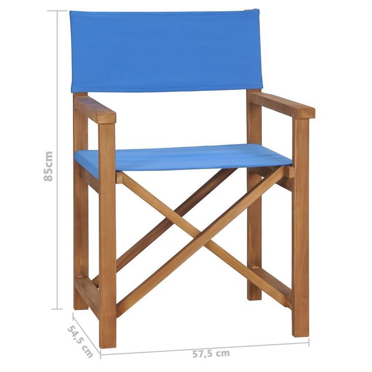 Chaise de metteur en scène Bois de teck solide Bleu - Photo n°8