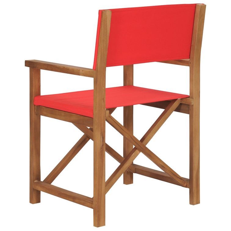 Chaise de metteur en scène Bois de teck solide Rouge - Photo n°4