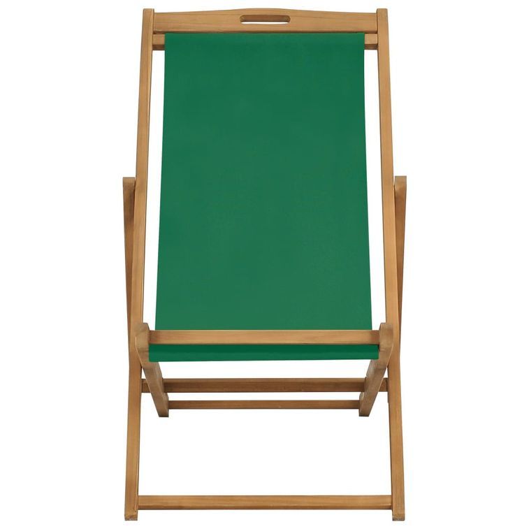 Chaise de plage pliable Bois de teck solide Vert 2 - Photo n°2