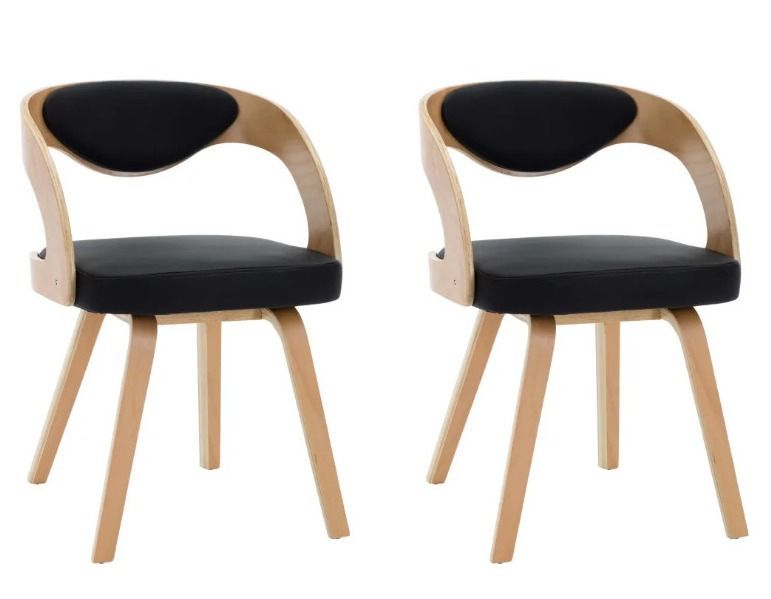 Chaise de salle à manger bois clair et simili cuir noir Canva - Lot de 2 - Photo n°1