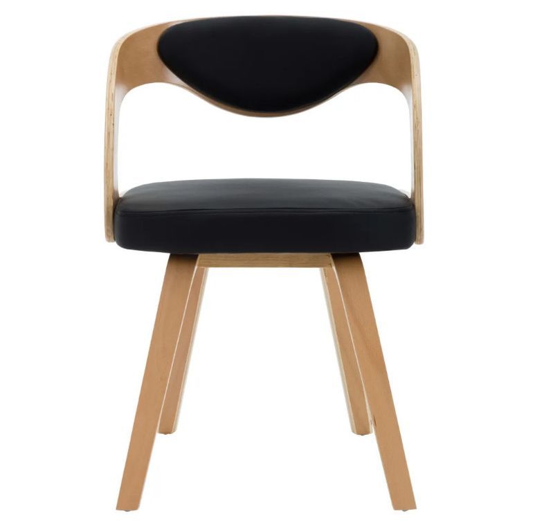 Chaise de salle à manger bois clair et simili cuir noir Canva - Lot de 2 - Photo n°2