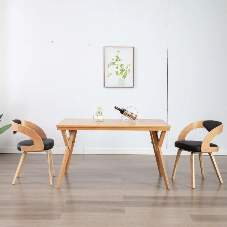 Chaise de salle à manger bois clair et simili cuir noir Canva - Lot de 2 - Photo n°3