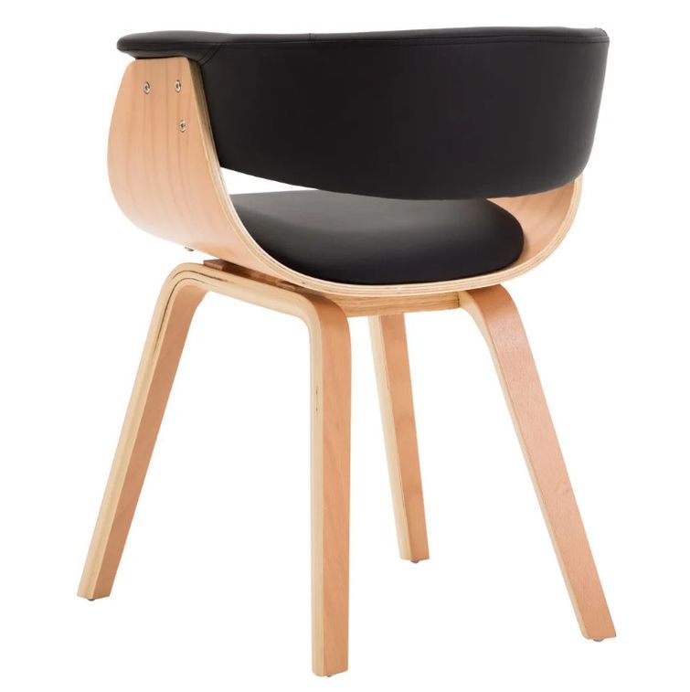 Chaise de salle à manger bois clair courbé et similicuir noir Kobaly - Photo n°3