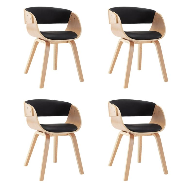 Chaise de salle à manger bois clair et simili cuir noir Onetop - Lot de 4 - Photo n°1