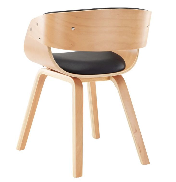 Chaise de salle à manger bois clair et simili cuir noir Onetop - Lot de 4 - Photo n°5