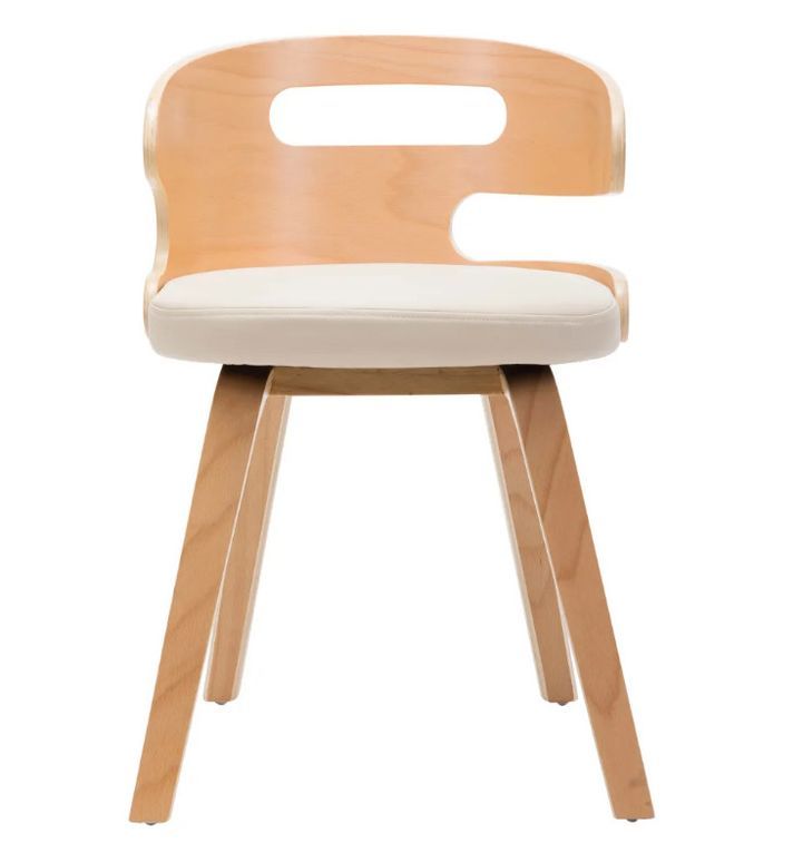 Chaise de salle à manger bois courbé clair et simili cuir beige Laetitia - Lot de 4 - Photo n°2
