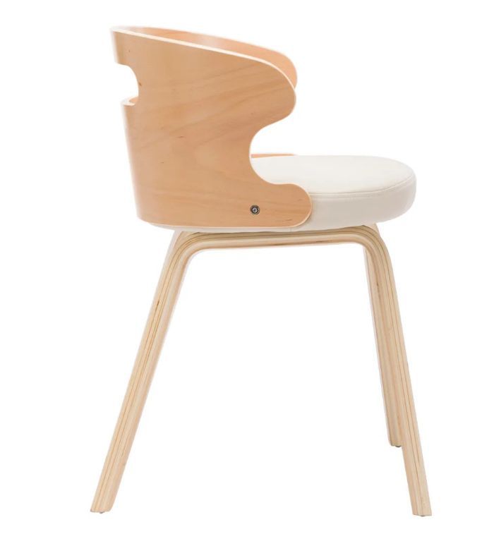Chaise de salle à manger bois courbé clair et simili cuir beige Laetitia - Lot de 4 - Photo n°4