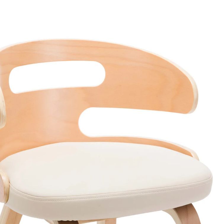 Chaise de salle à manger bois courbé clair et simili cuir beige Laetitia - Lot de 4 - Photo n°6