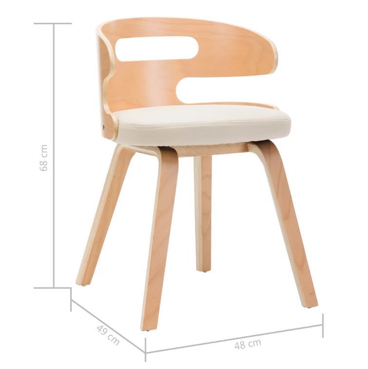 Chaise de salle à manger bois courbé clair et simili cuir beige Laetitia - Lot de 4 - Photo n°7