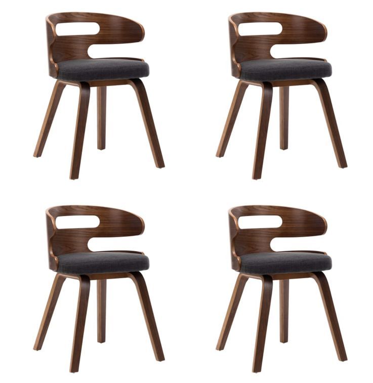 Chaise de salle à manger bois courbé foncé et tissu gris Laetitia - Lot de 4 - Photo n°1