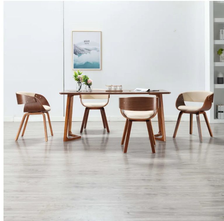 Chaise de salle à manger bois foncé et simili cuir beige Onetop - Lot de 4 - Photo n°3