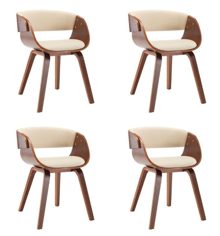 Chaise de salle à manger bois foncé et simili cuir beige Onetop - Lot de 4 - Photo n°1
