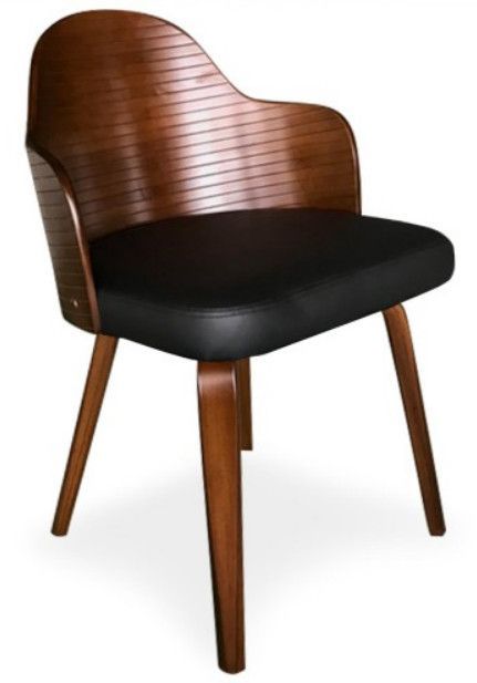 Chaise de salle à manger bois foncé et simili cuir noir Pala - Lot de 2 - Photo n°2