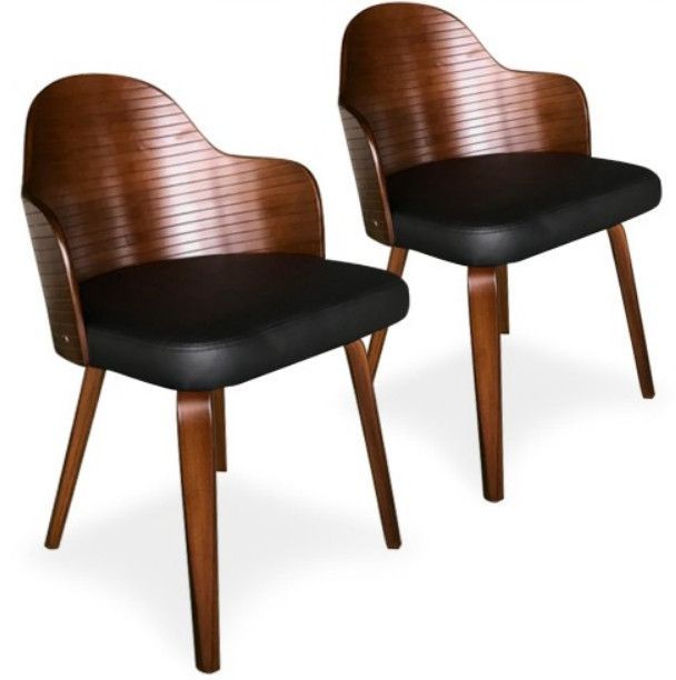 Chaise de salle à manger bois foncé et simili cuir noir Pala - Lot de 2 - Photo n°1