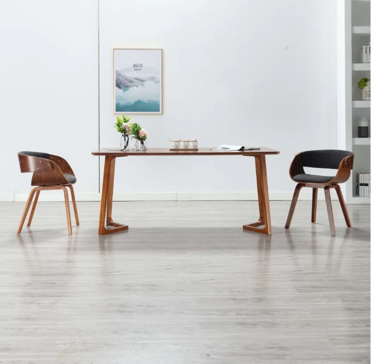 Chaise de salle à manger bois foncé et tissu gris Onetop - Lot de 2 - Photo n°3
