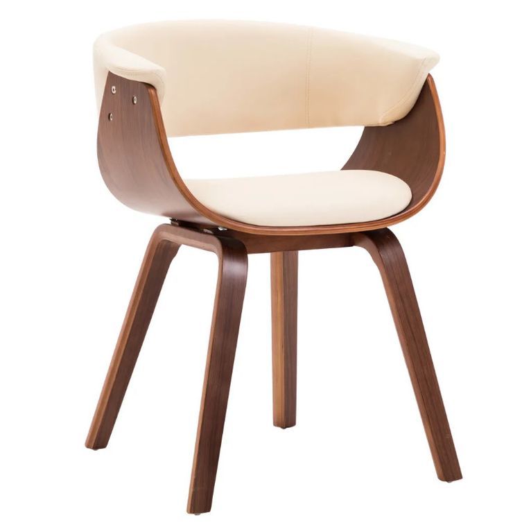 Chaise de salle à manger bois marron courbé et similicuir beige Kobaly - Photo n°1