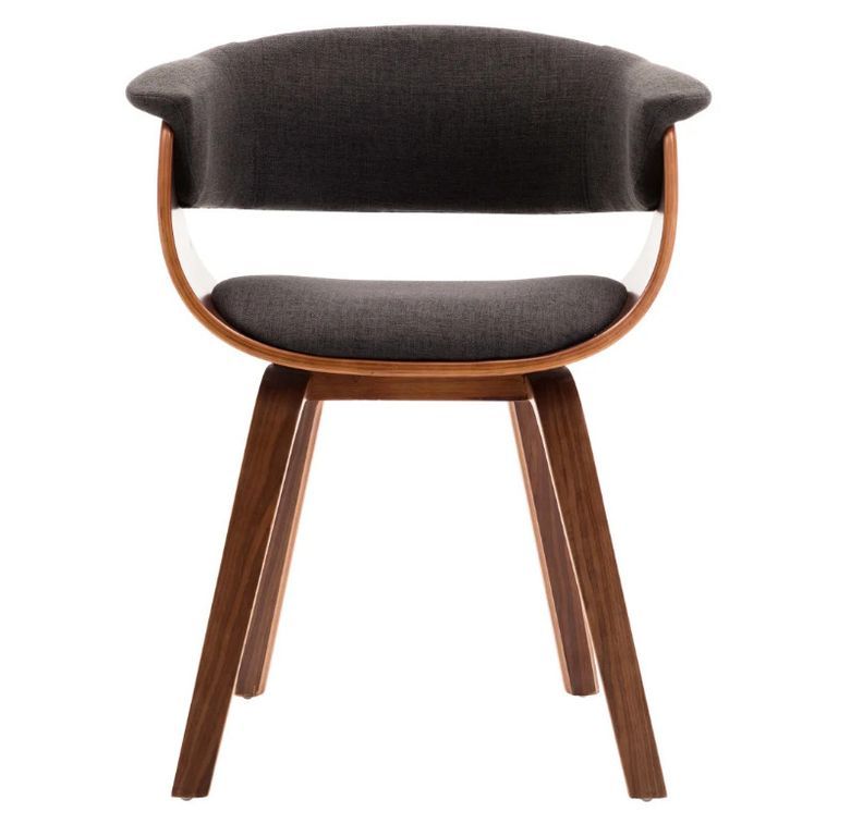 Chaise de salle à manger bois marron courbé et tissu gris Kobaly - Photo n°2