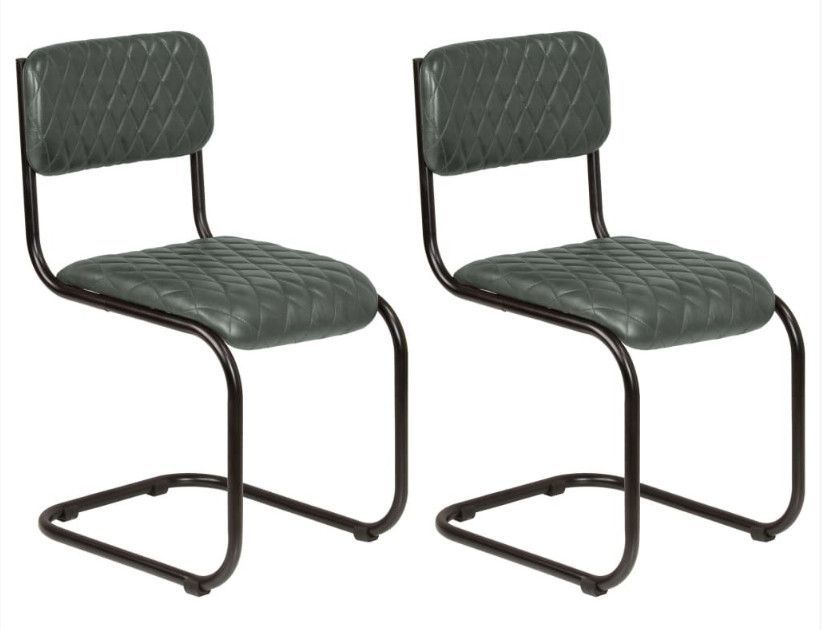 Chaise de salle à manger cuir gris et pieds métal noir Moundir H 85 - Lot de 2 - Photo n°1