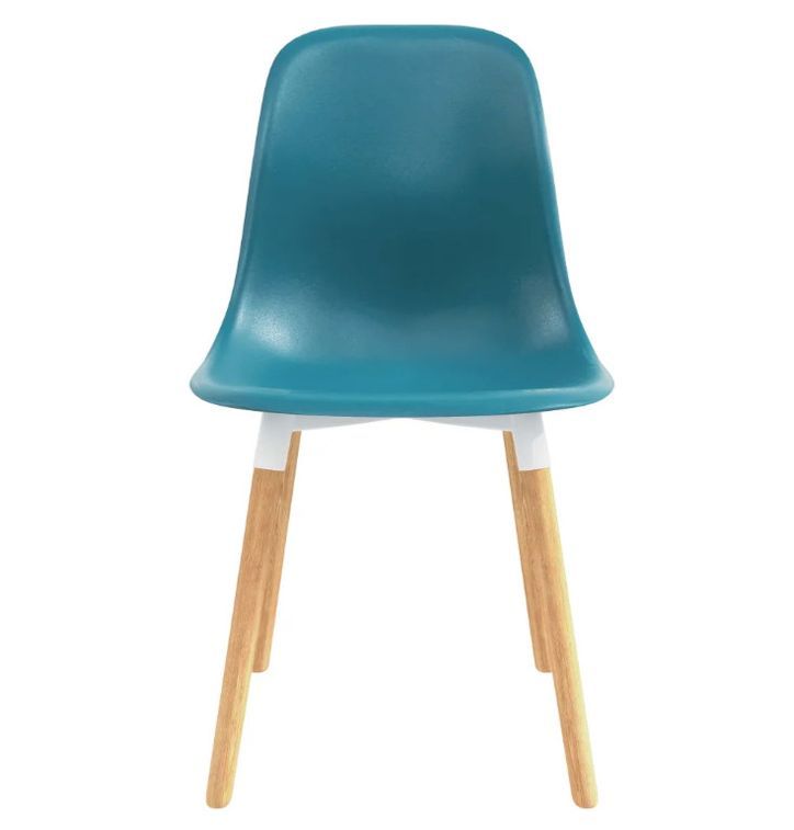 Chaise de salle à manger polypropylène bleu turquoise et bois massif clair Creativ - Lot de 2 - Photo n°3