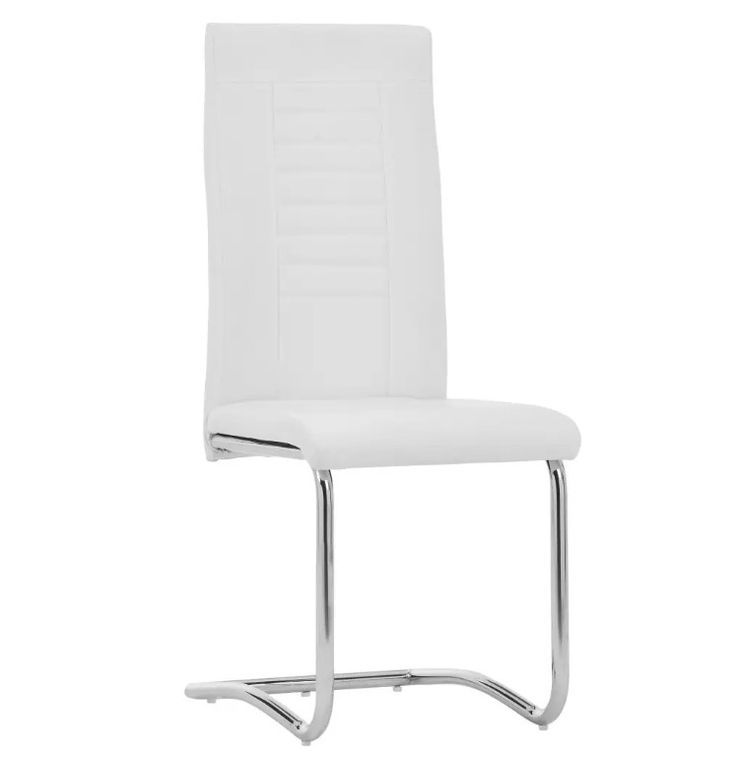 Chaise de salle à manger simili cuir blanc et métal chromé Patchou - Lot de 2 - Photo n°2
