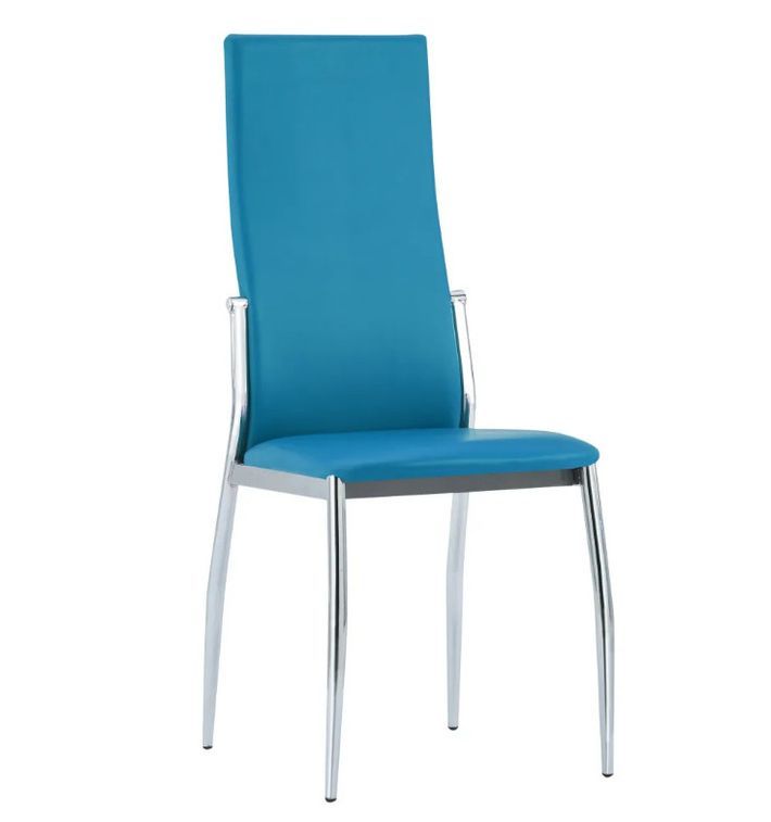 Chaise de salle à manger simili cuir bleu et métal chromé Angie - Lot de 4 - Photo n°2
