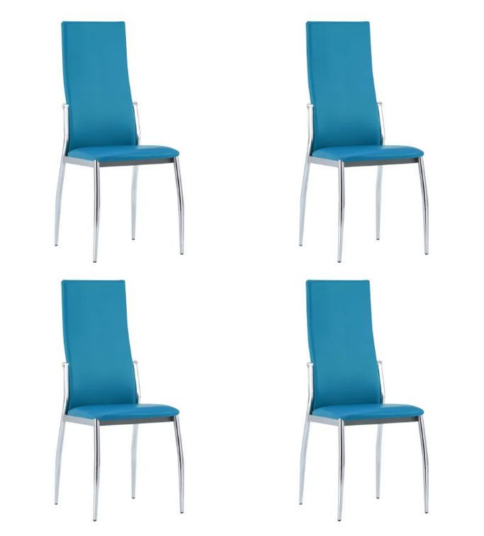Chaise de salle à manger simili cuir bleu et métal chromé Angie - Lot de 4 - Photo n°1