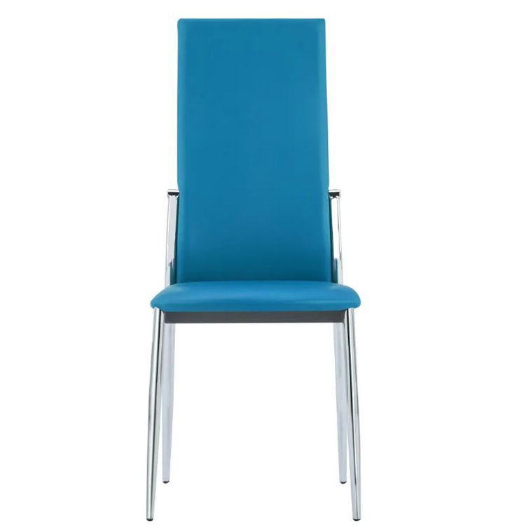 Chaise de salle à manger simili cuir bleu et métal chromé Angie - Lot de 4 - Photo n°3