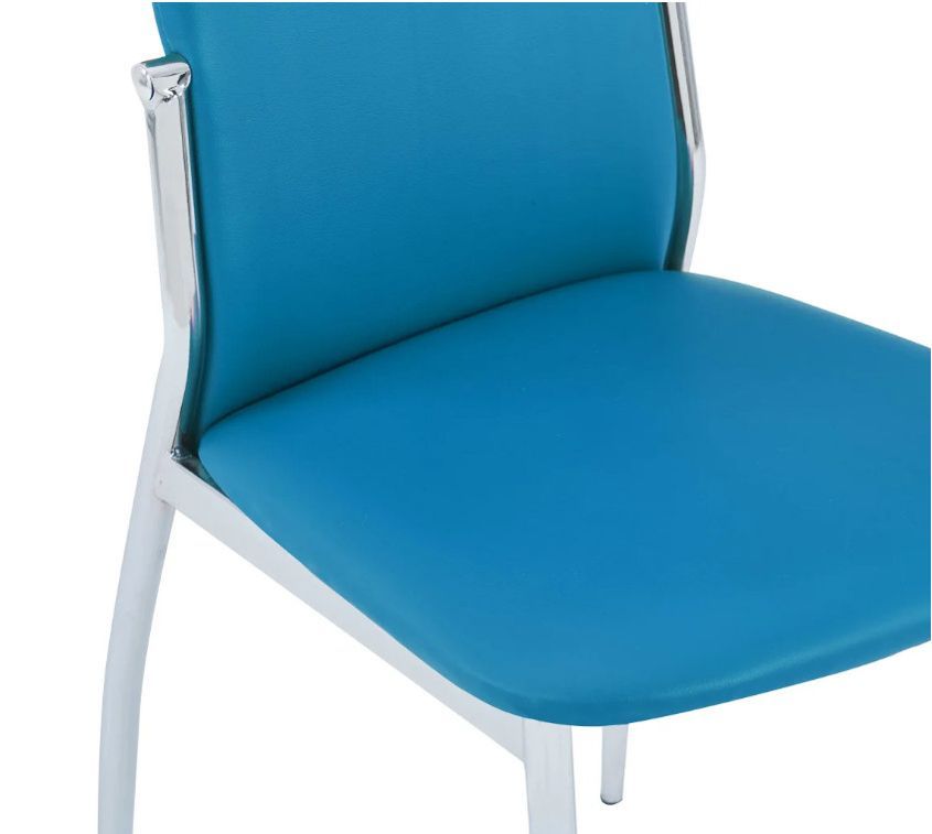 Chaise de salle à manger simili cuir bleu et métal chromé Angie - Lot de 4 - Photo n°6
