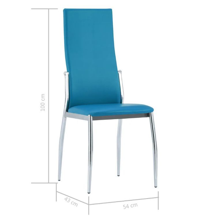 Chaise de salle à manger simili cuir bleu et métal chromé Angie - Lot de 4 - Photo n°7