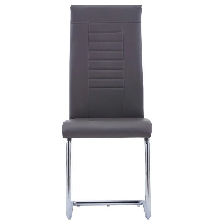 Chaise de salle à manger simili cuir gris foncé et métal chromé Patchou - Lot de 2 - Photo n°3