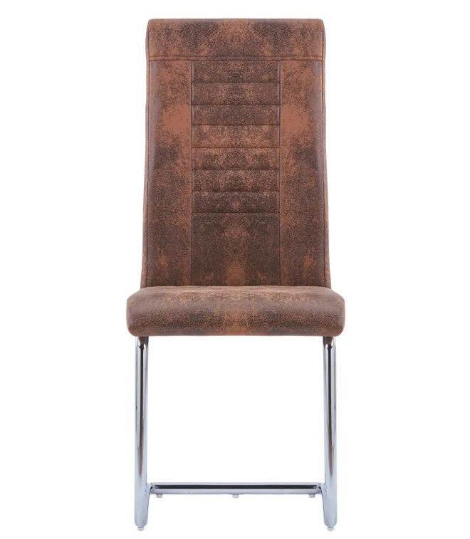Chaise de salle à manger simili cuir marron et métal chromé Patchou - Lot de 2 2 - Photo n°3