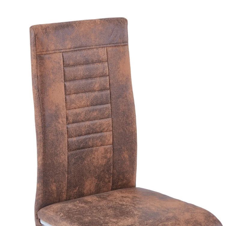 Chaise de salle à manger simili cuir marron et métal chromé Patchou - Lot de 4 - Photo n°6